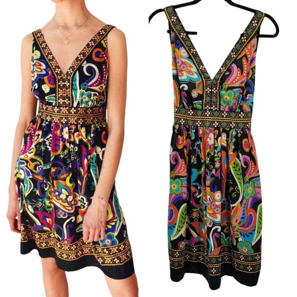 Whimsical Multicolor Silky Mini Dress‎ Sz S Tie Waist Fairycore Party Vibrant